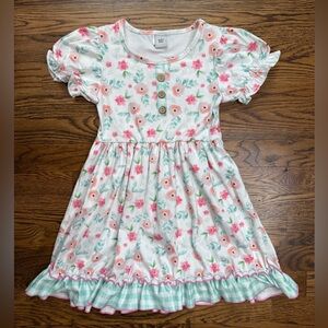 Dash of Glitter Sweet Spring Pink/Mint Green Gingham Floral Kids Twirl Dress 5-6